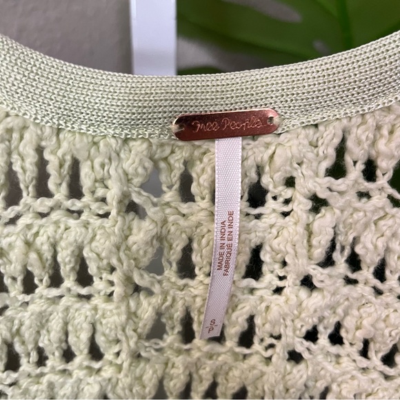 ✨ Free People Green Knit V-Neck Sweater S | Slouchy Boho Open Weave Pullover - Picture 3 of 5
